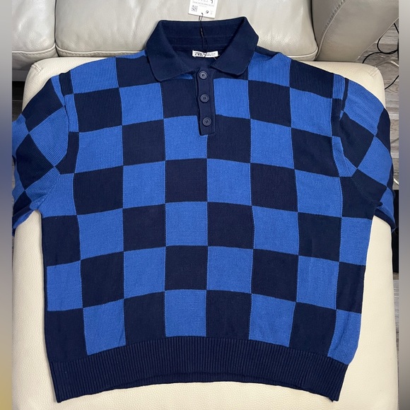 NWT - Zara Men’s Checked Polo Sweater - Size L - Picture 5 of 9